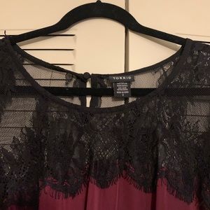Maroon Blouse with Black Lace Detailing